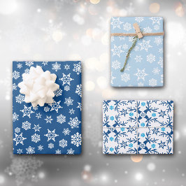 Blue Snowflake Rentier Weihnachtsmuster Geschenkpapier Set