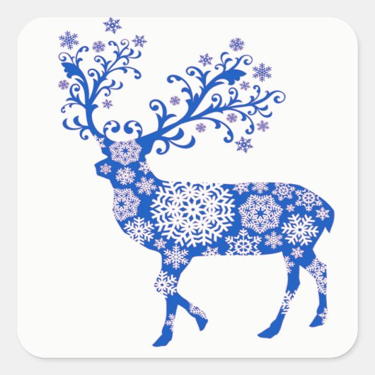 Blue Snowflake Rentierfest Weihnachten Quadratischer Aufkleber (Vorderseite)