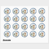 Blue Snowflake Round Christmas Foto Sticker (Blatt)