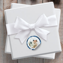 Blue Snowflake Round Christmas Foto Sticker