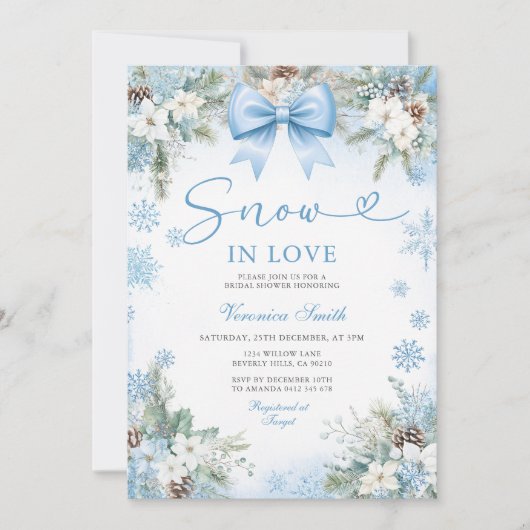 Blue Snowflake Snow in Love Winter Bridal Shower Einladung (Vorderseite)