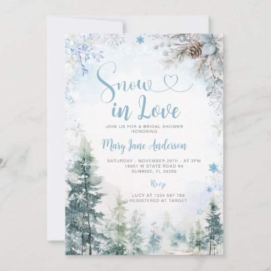 Blue Snowflake Snow in Love Winter Bridal Shower Einladung (Vorderseite)
