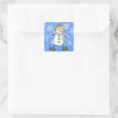 Blue Snowflake Snowman Holiday Quadratischer Aufkleber (Tasche)