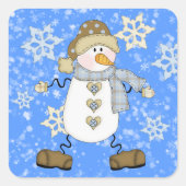 Blue Snowflake Snowman Holiday Quadratischer Aufkleber (Vorderseite)