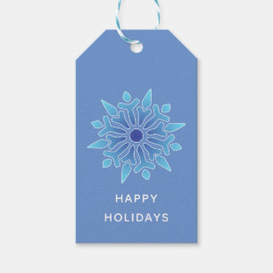 Blue Snowflake Solid Blue Happy Holidays Gift Tags Geschenkanhänger