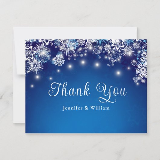 Blue Snowflake Sparkle Wedding Dankeskarte (Vorderseite)