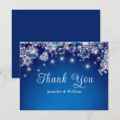 Blue Snowflake Sparkle Wedding Dankeskarte (Vorne/Hinten)