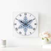 Blue Snowflake Square Roman Numerals Clock Quadratische Wanduhr (Zuhause)