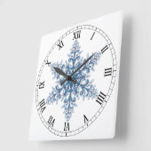 Blue Snowflake Square Roman Numerals Clock Quadratische Wanduhr (Winkel)