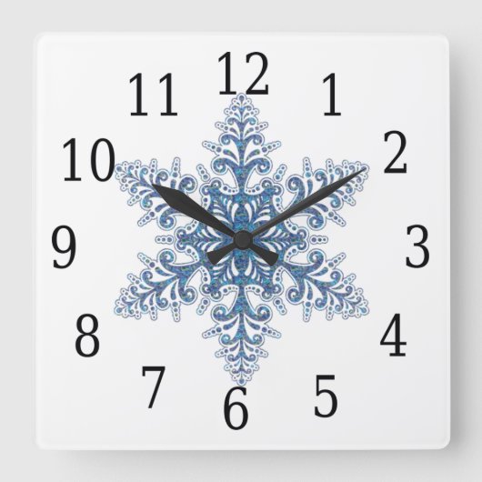 Blue Snowflake Square Uhr (Vorderseite)