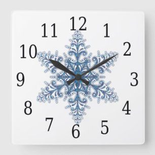Blue Snowflake Square Uhr