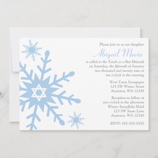 Blue Snowflake Star von David Bat Mitzvah Einladung (Vorderseite)