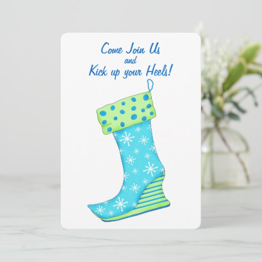 Blue Snowflake Strumpf Weihnachts-Party Einladung (Stehend Vorderseite)