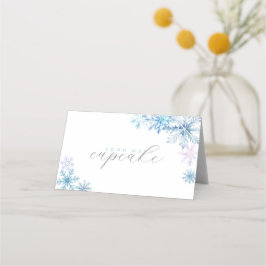 Blue Snowflake Tent Menu Card — Winter First Birth Platzkarte