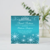 Blue Snowflake & Tiara Design Einladung zum Geburt (Stehend Vorderseite)