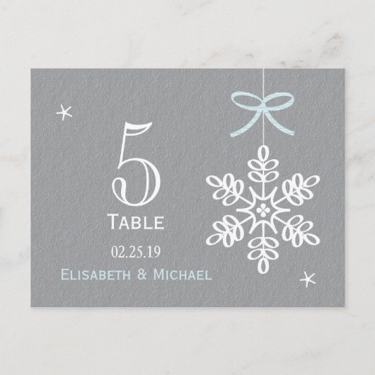 Blue Snowflake Wedding Reception Tischnummer Card (Vorderseite)