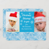 Blue Snowflake Weihnachts Foto Template Flat Card Einladung (Vorne/Hinten)