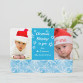 Blue Snowflake Weihnachts Foto Template Flat Card Einladung (Stehend Vorderseite)
