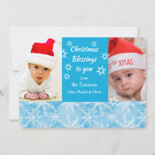 Blue Snowflake Weihnachts Foto Template Flat Card Einladung
