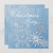 Blue Snowflake Weihnachts-Party Einladung (Vorne/Hinten)