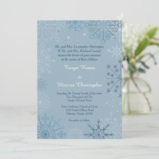 Blue Snowflake Winter 12x18 Hochzeit Einladung (Stehend Vorderseite)
