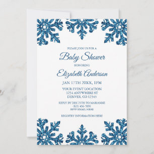 Blue Snowflake Winter Baby Dusche Einladung