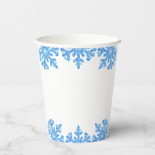 Blue Snowflake Winter Boy Baby Dusche Pappbecher (Rückseite)
