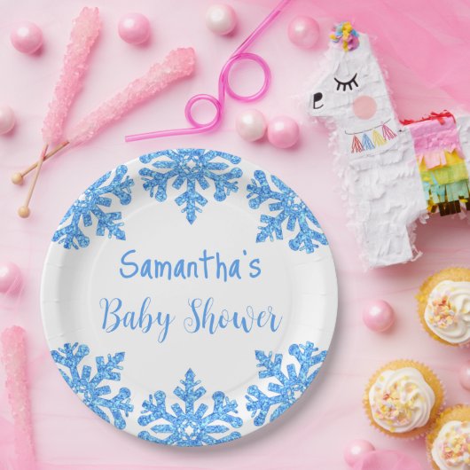 Blue Snowflake Winter Boy Baby Dusche Pappteller (Party)