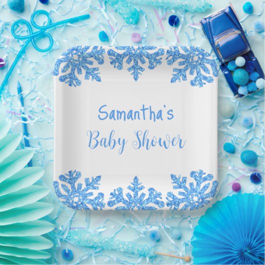 Blue Snowflake Winter Boy Baby Dusche Pappteller (Party)