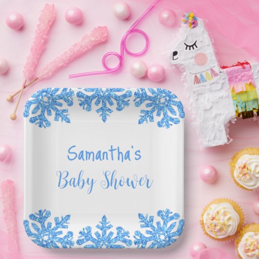 Blue Snowflake Winter Boy Baby Dusche Pappteller (Party)