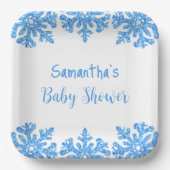 Blue Snowflake Winter Boy Baby Dusche Pappteller (Vorderseite)