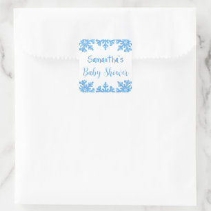 Blue Snowflake Winter Boy Baby Dusche Quadratischer Aufkleber