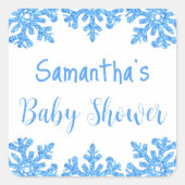 Blue Snowflake Winter Boy Baby Dusche Quadratischer Aufkleber (Vorderseite)