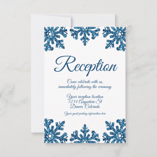 Blue Snowflake Winter Hochzeit Empfang Einladung (Vorderseite)