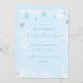 Blue Snowflake Winter Onederland Geburtstag Einlad Einladung (Vorne/Hinten)