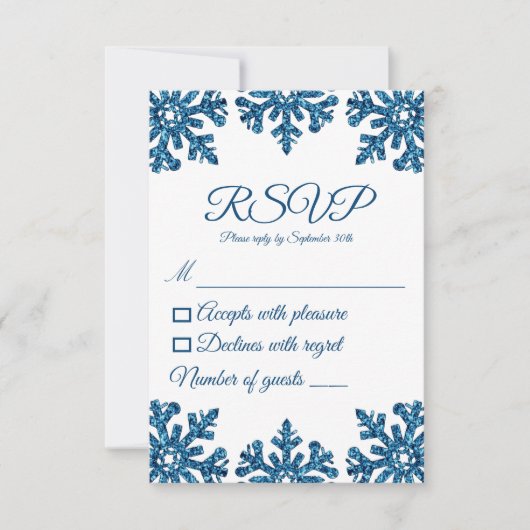 Blue Snowflake Winter RSVP Karte (Vorderseite)