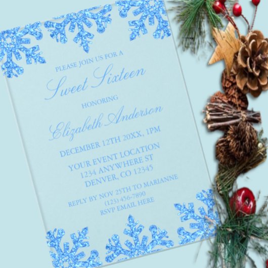 Blue Snowflake Winter Sweet 16 Acryleinladungen