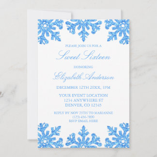 Blue Snowflake Winter Sweet 16 Einladung