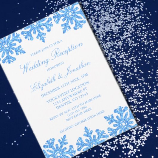 Blue Snowflake Winter Wedding Reception Einladung