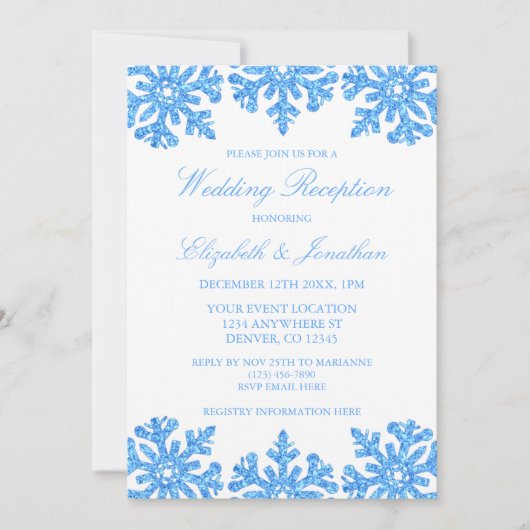 Blue Snowflake Winter Wedding Reception Einladung (Vorderseite)