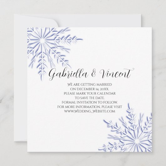 Blue Snowflake Winter Wedding Save the Date (Vorderseite)