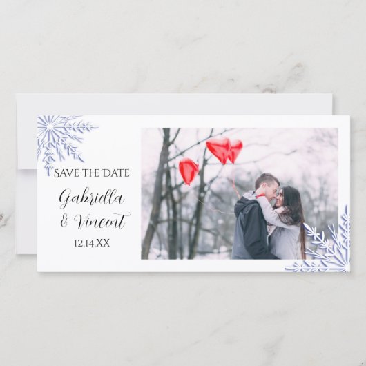 Blue Snowflake Winter Wedding Save the Date (Vorderseite)