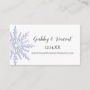 Blue Snowflake Winter Wedding Website Card Begleitkarte