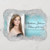 Blue Snowflake Winter Wonderland Abschluss Card Einladung (Vorne/Hinten)