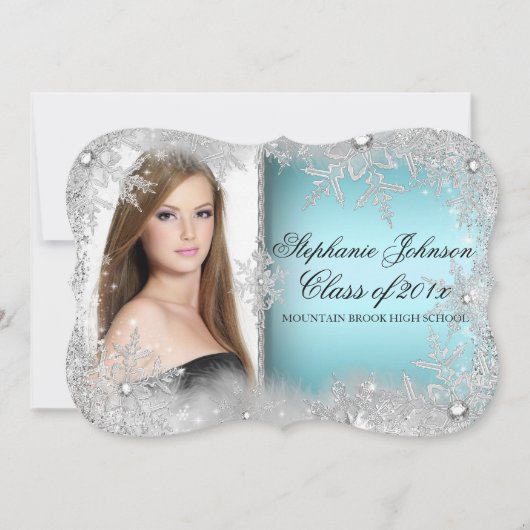 Blue Snowflake Winter Wonderland Abschluss Card Einladung (Vorderseite)