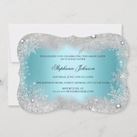 Blue Snowflake Winter Wonderland Abschluss Card Einladung (Rückseite)