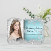Blue Snowflake Winter Wonderland Abschluss Card Einladung (Stehend Vorderseite)