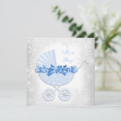 Blue Snowflake Winter Wonderland Baby Dusche Einladung (Stehend Vorderseite)