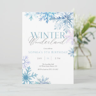 Blue Snowflake Winter Wonderland Birthday Einladun Dankeskarte