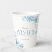 Blue Snowflake Winter Wonderland First Birthday Pappbecher (Vorderseite)